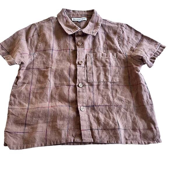 Blumint boys brown linen plaid shirt and shorts matching outfit set size 3 - Picture 2 of 9